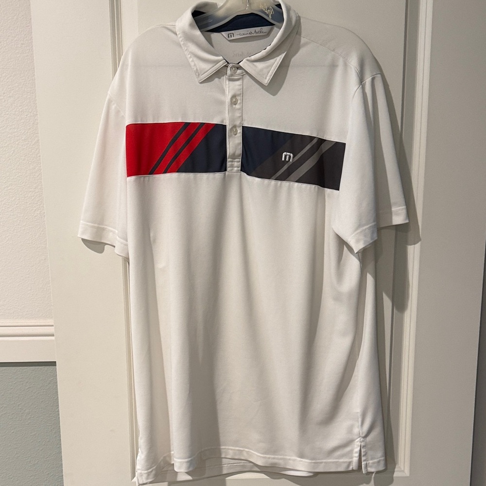 Travis Matthew Men's White and Red Polo Shirt size Large
